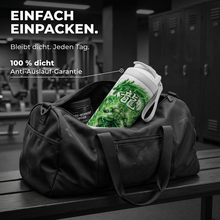 KING SHAKER® AURA – weißer Edelstahl-Shaker mit Farbdruck, in der Sporttasche
