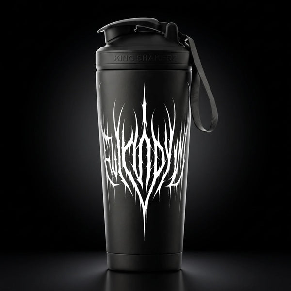 KING SHAKER® BRUTAL – schwarzer Edelstahl-Shaker mit Farbdruck, Vorderansicht
