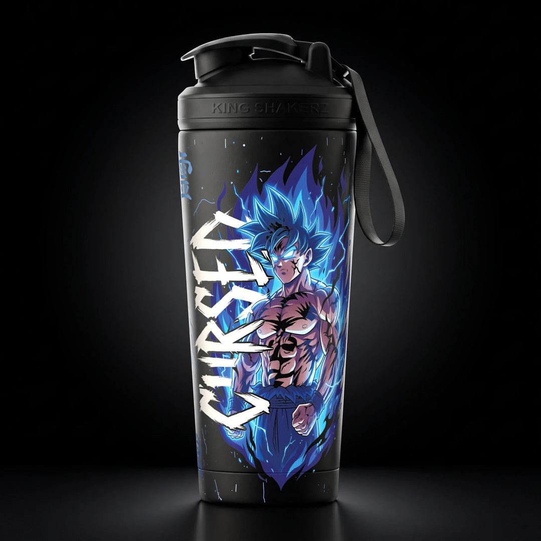 KING SHAKER® CURSED – schwarzer Edelstahl-Shaker mit Halloween-Farbdruck, Vorderansicht