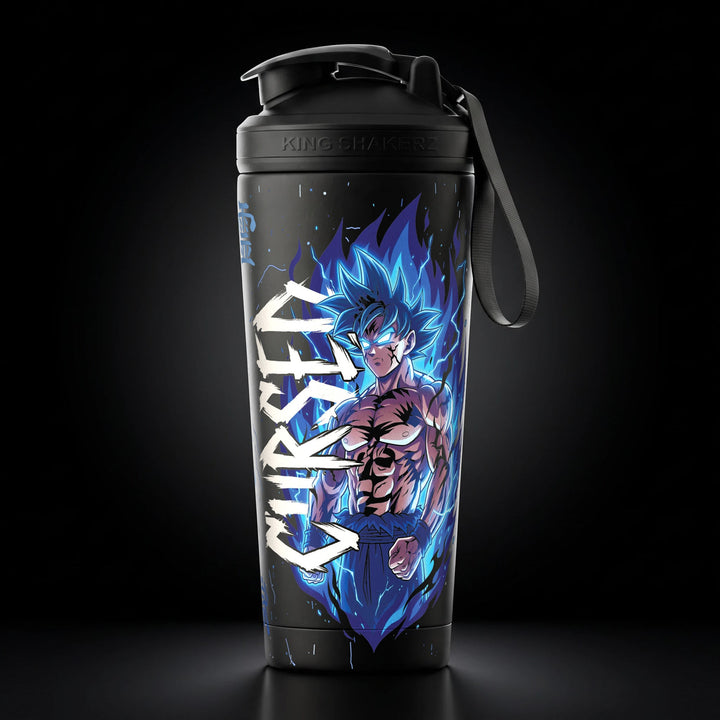 KING SHAKER® CURSED – schwarzer Edelstahl-Shaker mit Halloween-Farbdruck, Vorderansicht