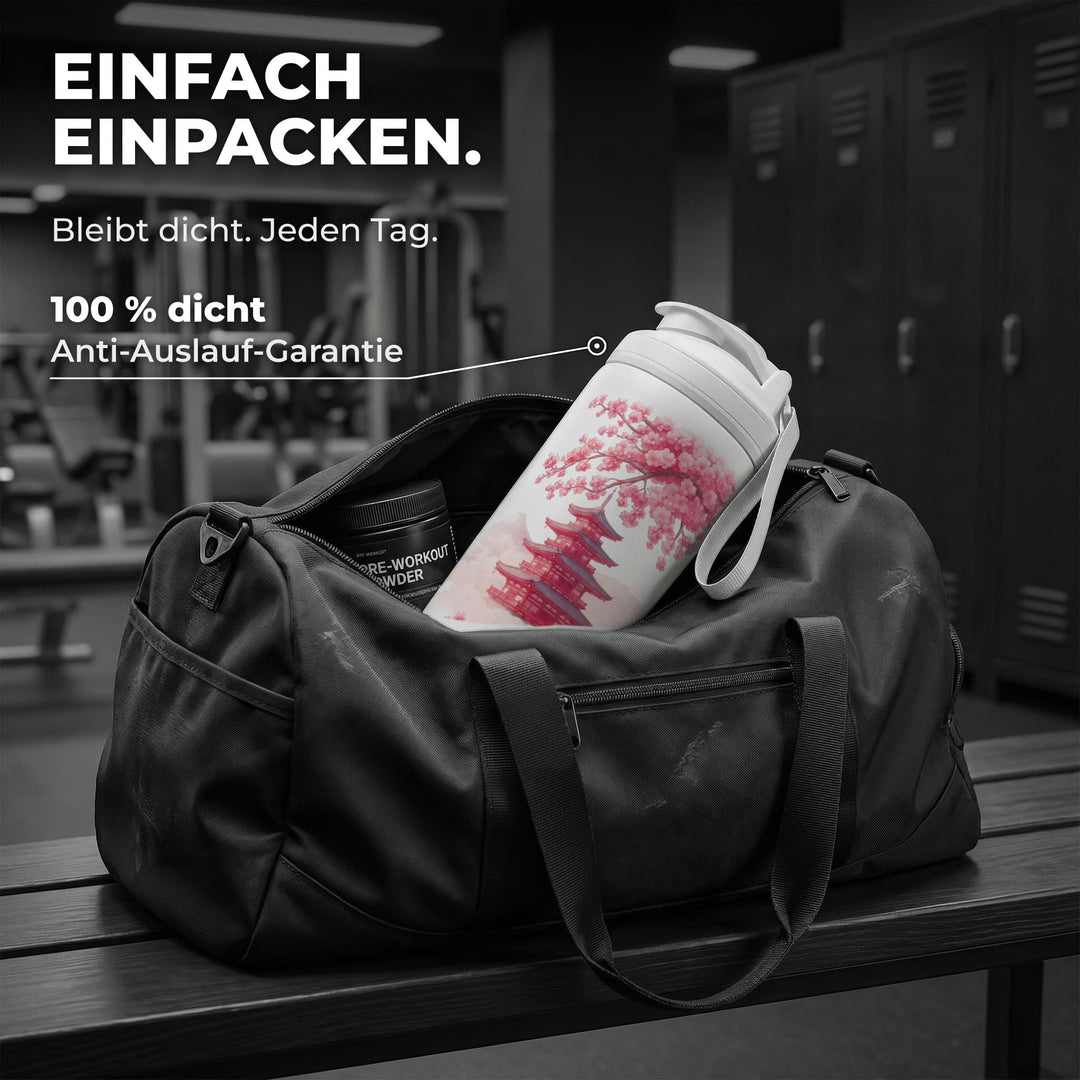 KING SHAKER® FUJISAN – weißer Edelstahl-Shaker mit Farbdruck, in der Sporttasche