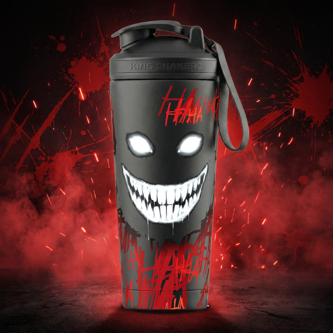 KING SHAKER® HA HA HA – schwarzer Edelstahl-Shaker mit Halloween-Farbdruck, Halloween-Szene