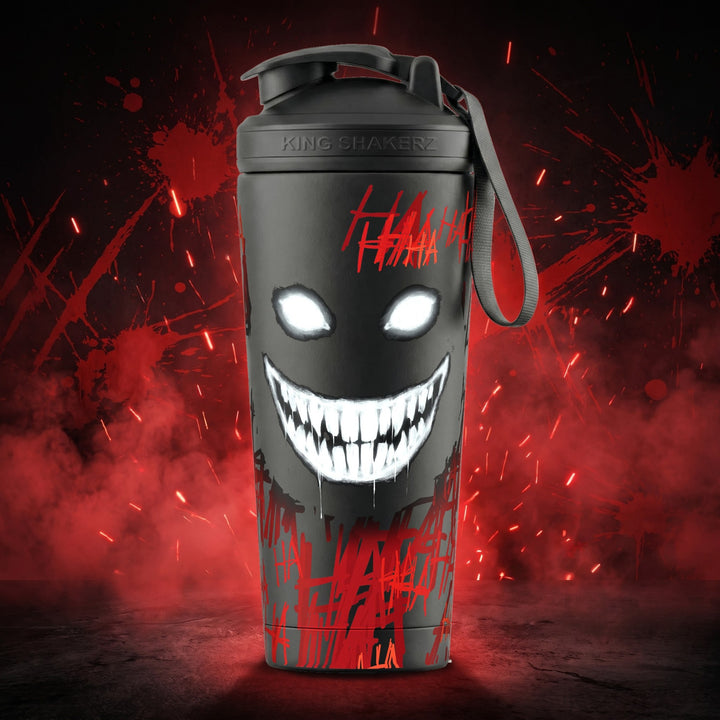 KING SHAKER® HA HA HA – schwarzer Edelstahl-Shaker mit Halloween-Farbdruck, Halloween-Szene