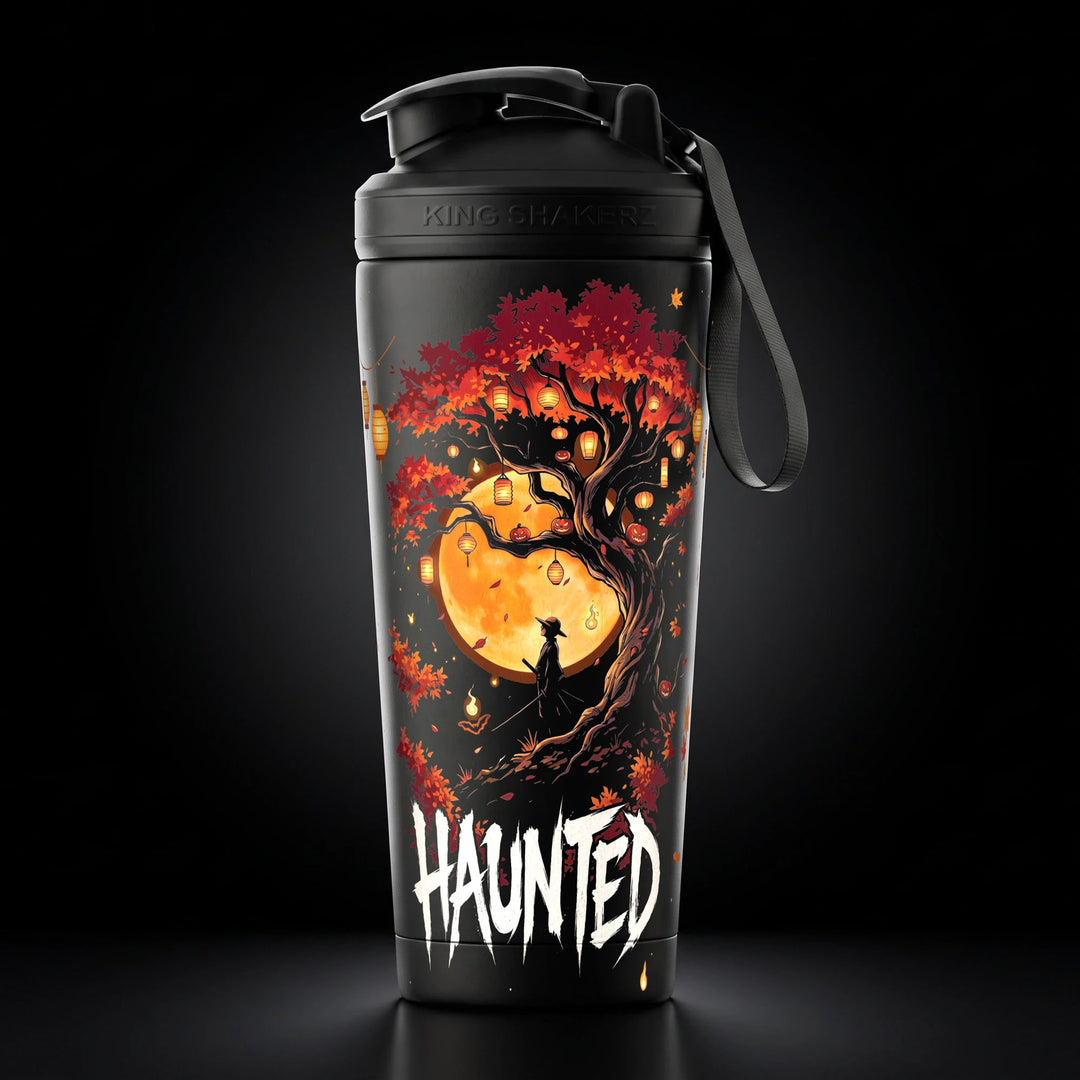KING SHAKER® HAUNTED – schwarzer Edelstahl-Shaker mit Halloween-Farbdruck, Vorderansicht