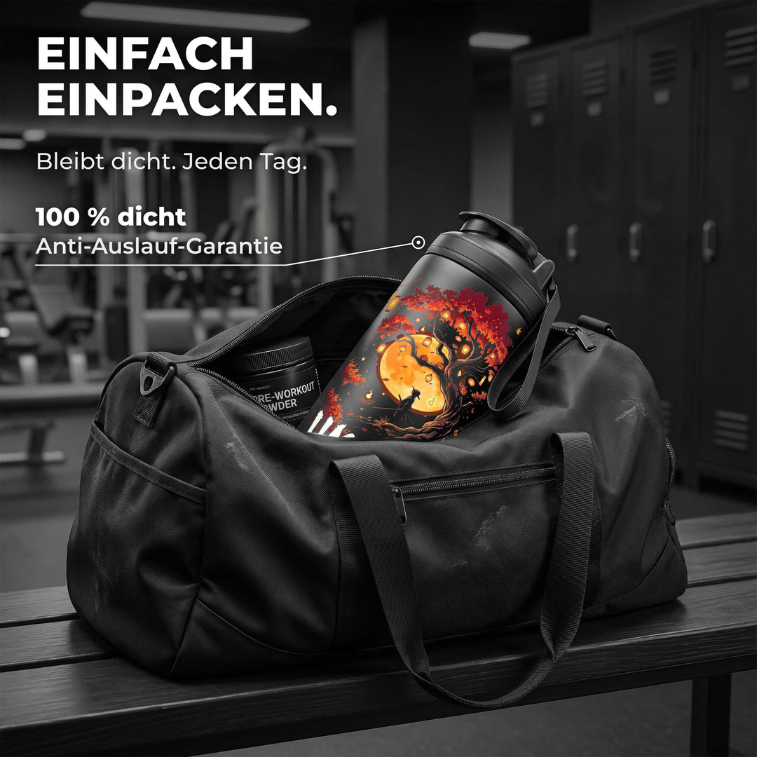 KING SHAKER® HAUNTED – schwarzer Edelstahl-Shaker mit Halloween-Farbdruck, in der Sporttasche