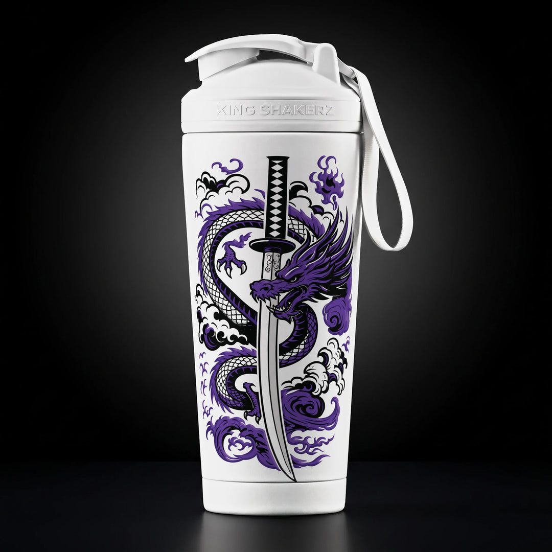 KING SHAKER® SHADOWBLADE – weißer Edelstahl-Shaker mit Farbdruck, Vorderansicht