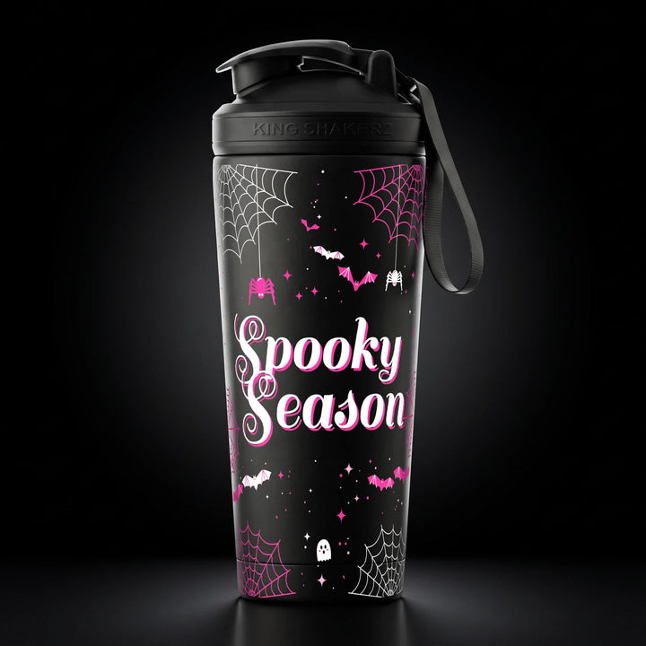 KING SHAKER® SPOOKY SEASON – schwarzer Edelstahl-Shaker mit Halloween-Farbdruck, Vorderansicht