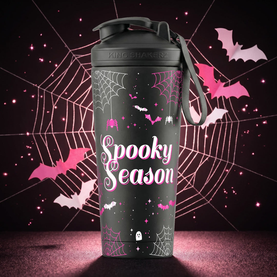KING SHAKER® SPOOKY SEASON – schwarzer Edelstahl-Shaker mit Halloween-Farbdruck, Halloween-Szene