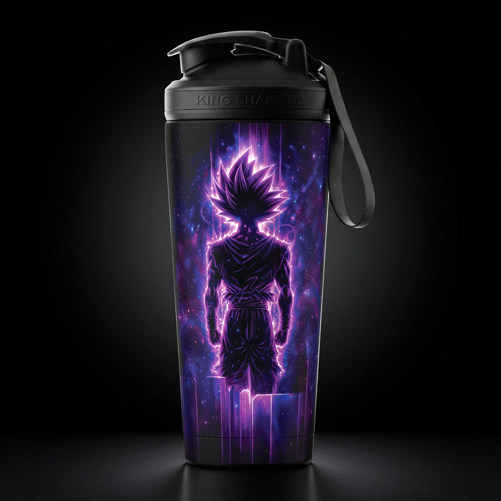 KING SHAKER® UNIVERSUM – schwarzer Edelstahl-Shaker mit Farbdruck, Vorderansicht