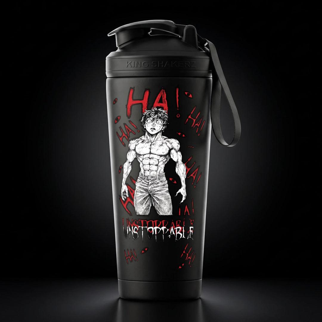 KING SHAKER® UNSTOPPABLE – schwarzer Edelstahl-Shaker mit Farbdruck, Vorderansicht