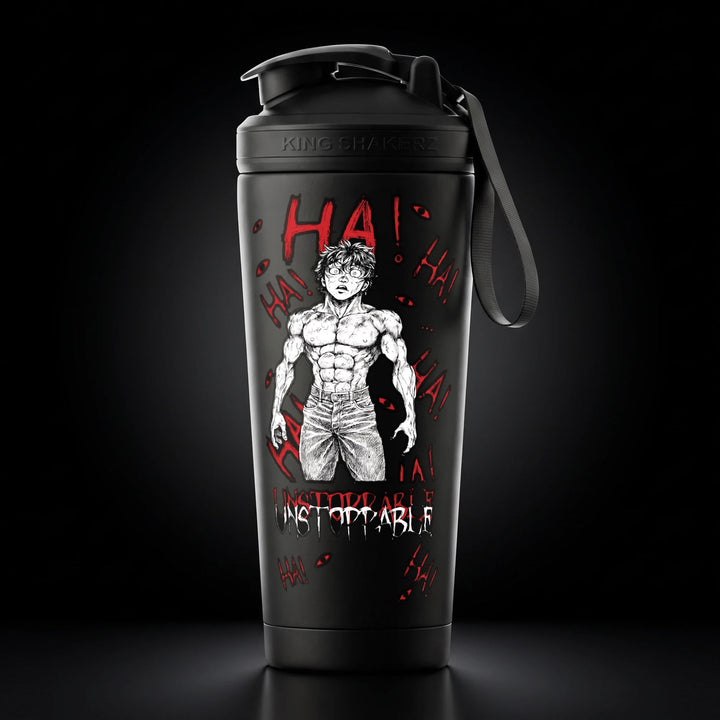 KING SHAKER® UNSTOPPABLE – schwarzer Edelstahl-Shaker mit Farbdruck, Vorderansicht