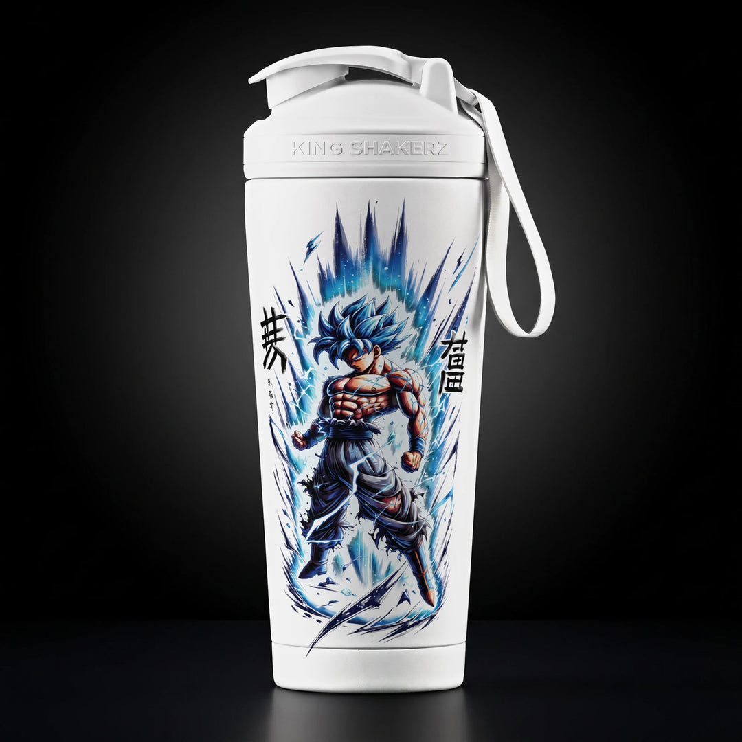 KING SHAKER® WARRIOR – weißer Edelstahl-Shaker mit Farbdruck, Vorderansicht