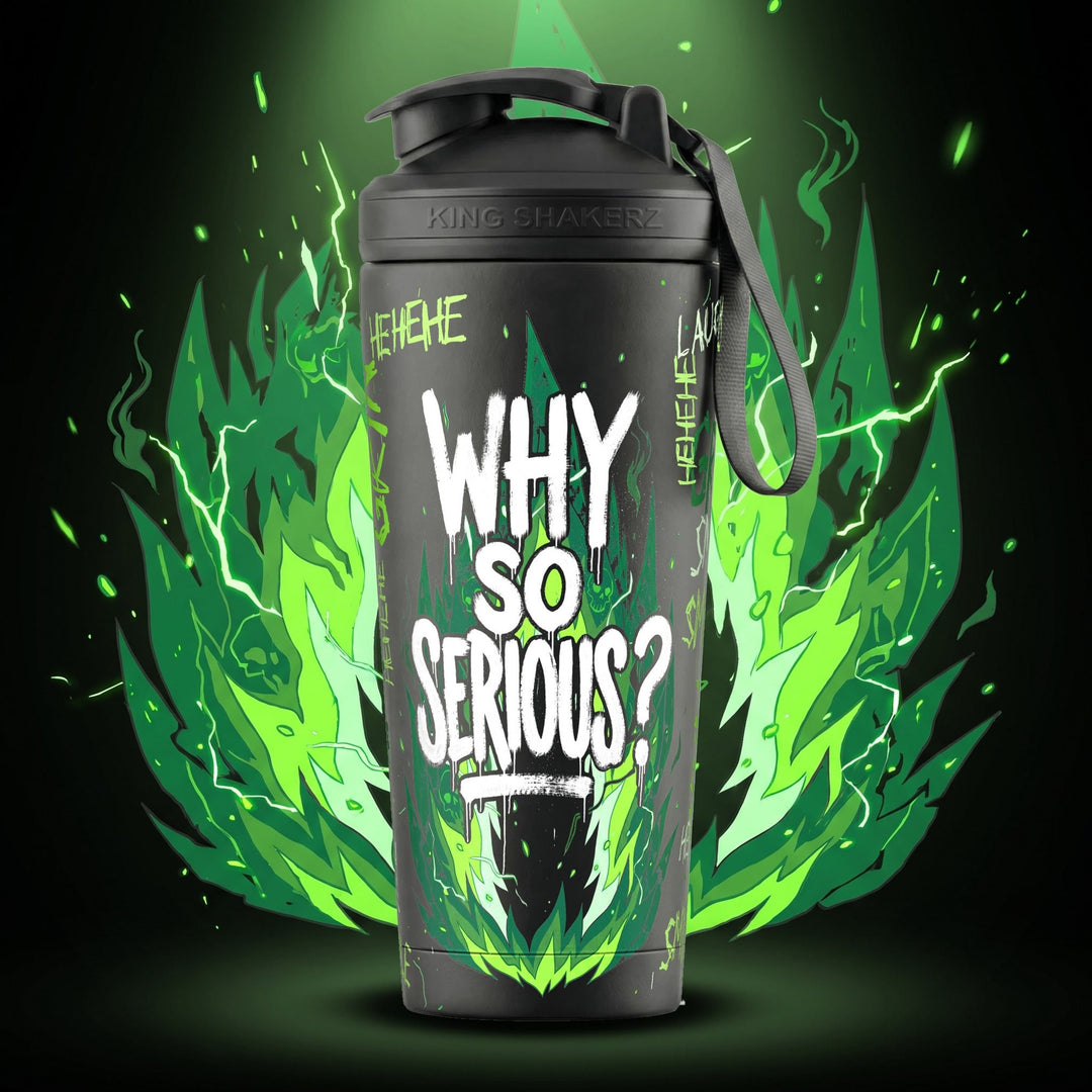 KING SHAKER® WHY SO SERIOUS – schwarzer Edelstahl-Shaker mit Halloween-Farbdruck, Halloween-Szene